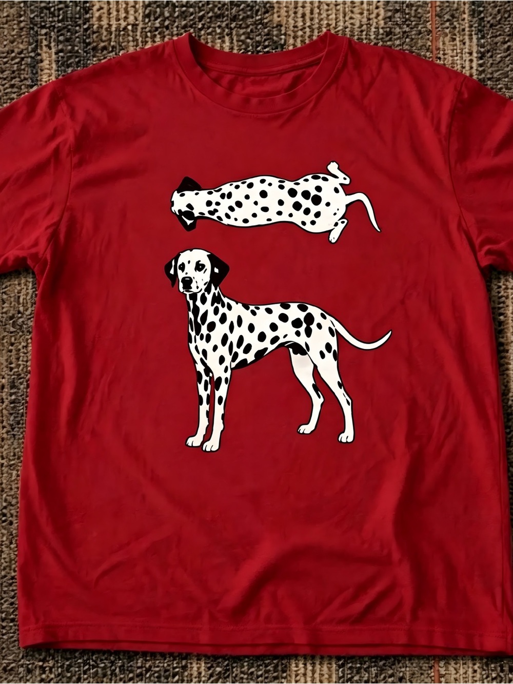 Retro Dalmatian Dog Graphic Burgundy Casual Womens Mens T-shirt Unisex